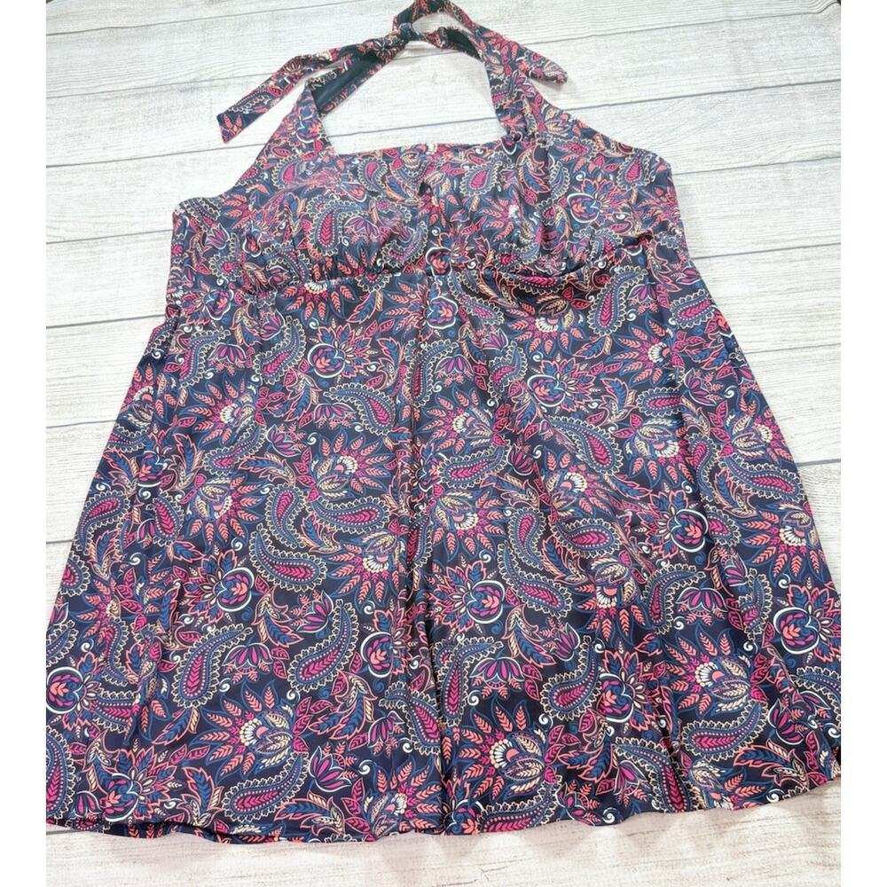 Lands’ End Chlorine Resistant Square Neck Halter Swim Dress Multicolor Size 3X